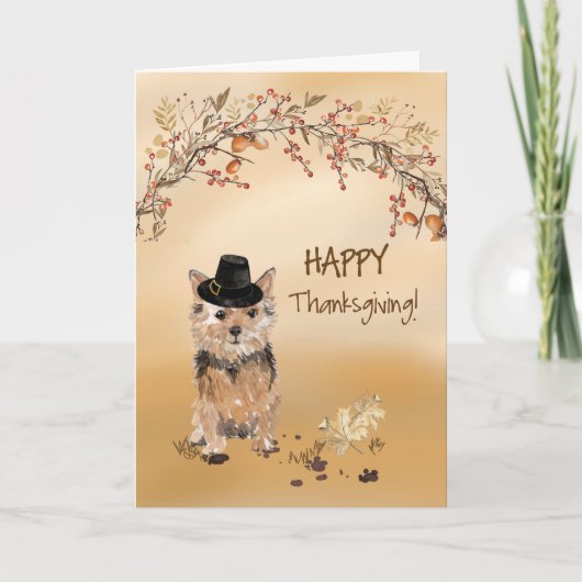 Norfolk Terrier Funny Pilgrim Hat Erntedank Karte (Vorderseite)