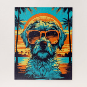 Norfolk Terrier mit Sonnenbrille am Strand Puzzle