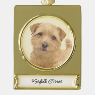 Norfolk Terrier Painting - Original Dog Art Gold P Banner-Ornament Gold