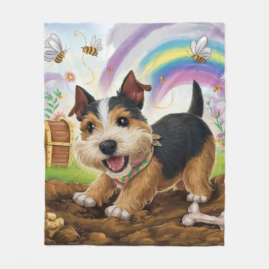 Norfolk Terrier Playing with Bone Fleecedecke (Vorderseite)