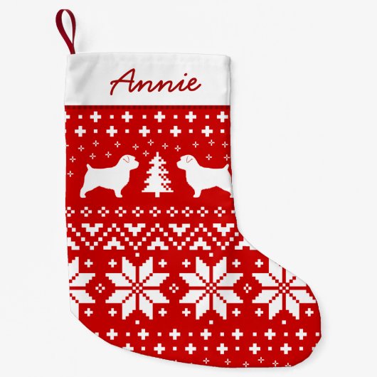 Norfolk Terrier Silhouetten Hund Holiday Pattern Kleiner Weihnachtsstrumpf (Vorderseite)