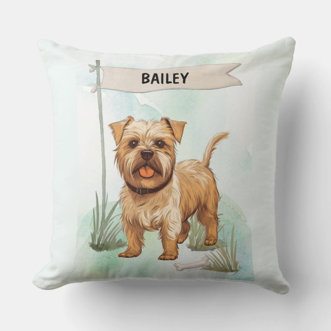 Norfolk Terrier Watercolor Personalized Dog Kissen (Vorderseite)