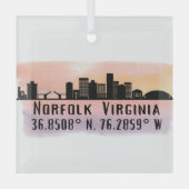 Norfolk VA City Skyline Ornament Aus Glas (Vorderseite)