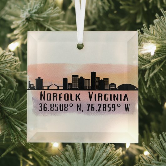 Norfolk VA City Skyline Ornament Aus Glas (Insitu)