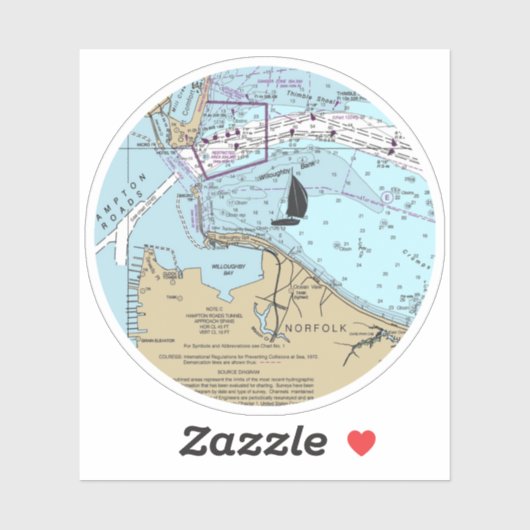 Norfolk Virginia Chart Aufkleber (Blatt)