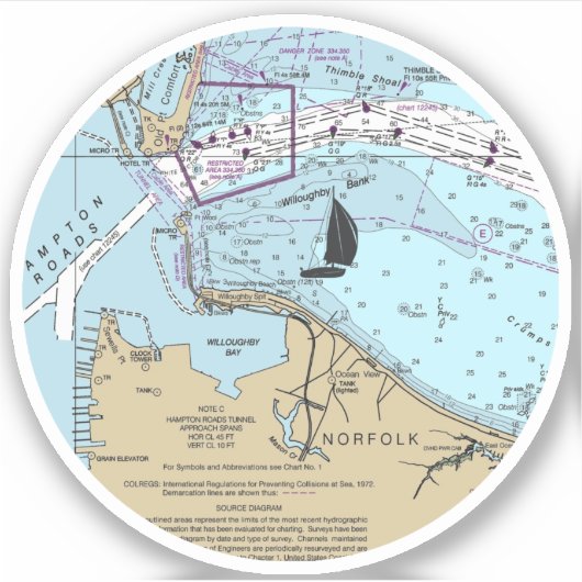 Norfolk Virginia Chart Aufkleber (Vorderseite)