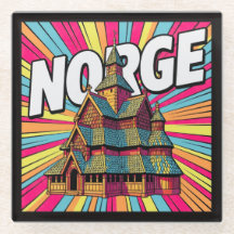 Norge Gol Stave Church Oslo Colorful Retro Coaster