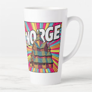 Norge Norwegen Stabbkirche Oslo Pop Art Latte Tass Milchtasse