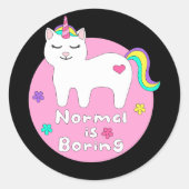 Normal langweilig Kawaii Einhornkatze weiß & rosa Runder Aufkleber (Vorderseite)