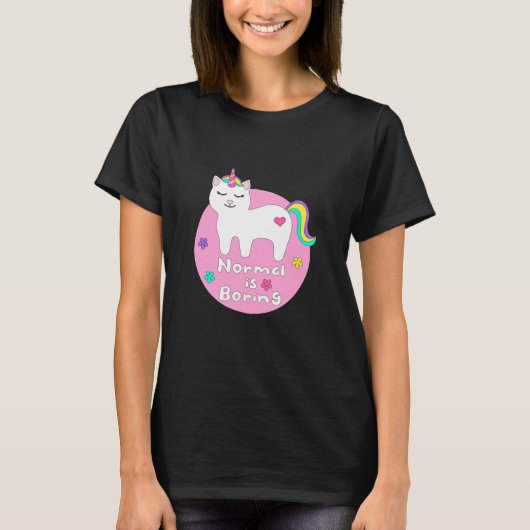 Normal langweilig Kawaii Einhornkatze weiß & rosa T-Shirt (Vorderseite)