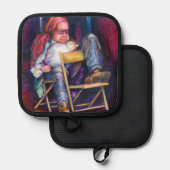 Norman bevorzugt, in seinem Schlaf Zeichnen Topflappen (Vorderseite/Rückseite)