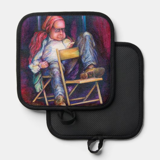 Norman bevorzugt, in seinem Schlaf Zeichnen Topflappen (Vorderseite/Rückseite)