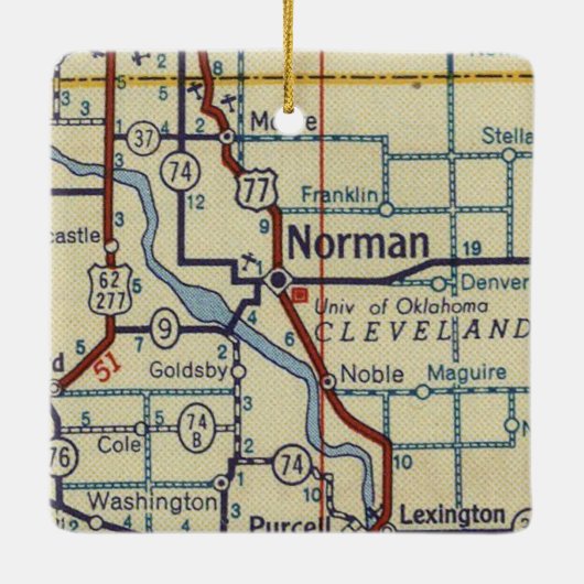 Norman OK Retro Map Keramikornament (Rückseite)