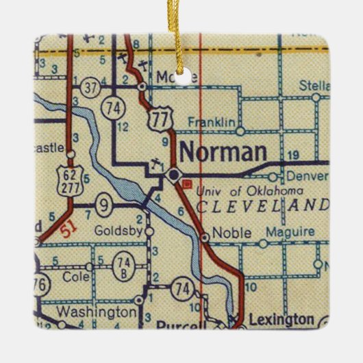 Norman OK Retro Map Keramikornament (Vorderseite)