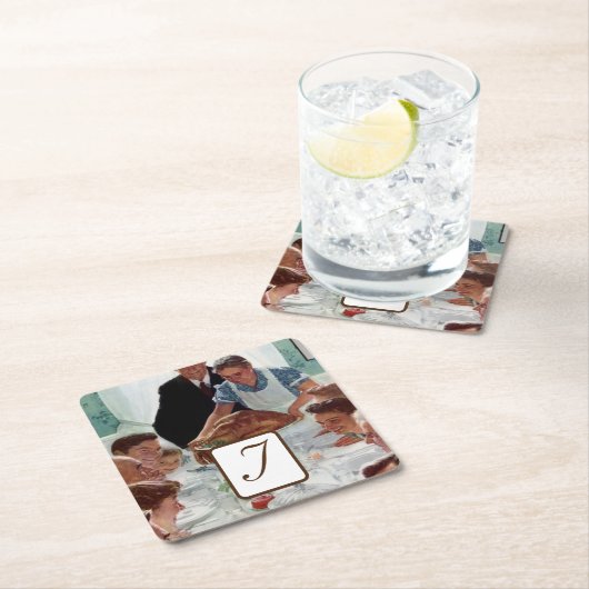 Norman Rockwell Mit Monogramm Erntedank Rechteckiger Pappuntersetzer (Vor Ort)