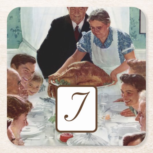 Norman Rockwell Mit Monogramm Erntedank Rechteckiger Pappuntersetzer (Vorderseite)