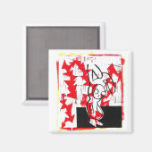 Norman the Bunny Square Magnet (rot) (Vorderseite/Rückseite)