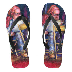 Norman zeichnet lieber im Schlaf Badesandalen