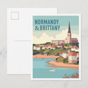 Normandie und Bretagne Reise im Vintage-Stil Postkarte