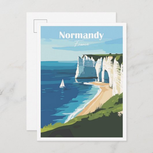 Normandy France Artwork Travel Place Illustration Postkarte (Vorne/Hinten)