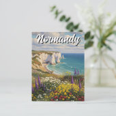 Normandy France Étretat Cliffs Wildblumen Postkarte (Stehend Vorderseite)