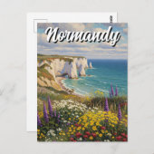 Normandy France Étretat Cliffs Wildblumen Postkarte (Vorne/Hinten)