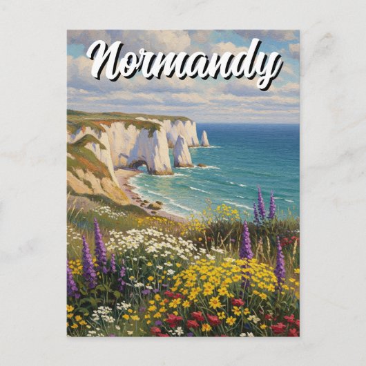 Normandy France Étretat Cliffs Wildblumen Postkarte (Vorderseite)