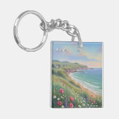 Normandy France Étretat Cliffs Wildblumen Schlüsselanhänger (Vorderseite links)