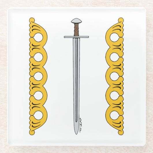 Normannisches Mittelalter - Schwert und dekorative Glasuntersetzer (Vorderseite)