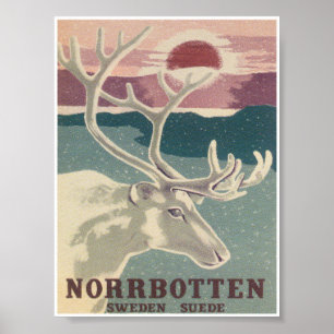 Norrbotten Schweden, Hirsch, Vintage Travel Poster