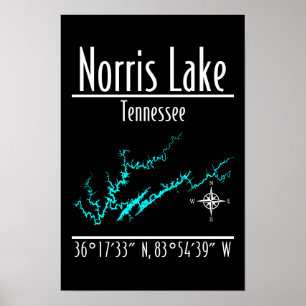Norris Lake Tennessee Uferkarten-Koordinaten Poster