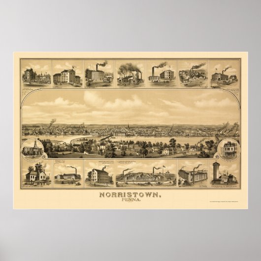 Norristown, PA Panorama Karte - 1881 Poster (Vorne)
