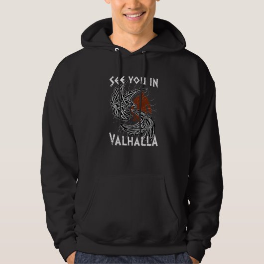 Norse Mythology Odin's Raven See You In Valhalla V Hoodie (Vorderseite)