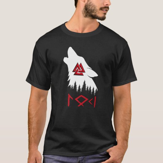 Norse Mythology Wolf Valknut Rune Circle Viking Pr T-Shirt (Vorderseite)
