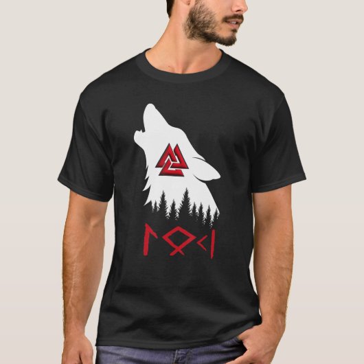 Norse Mythology Wolf Valknut Rune Circle Viking T-Shirt (Vorderseite)