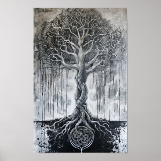 Norse Mythology Yggdrasil Traditionelle Schwarze K Poster