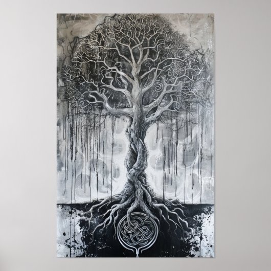 Norse Mythology Yggdrasil Traditionelle Schwarze K Poster (Vorne)