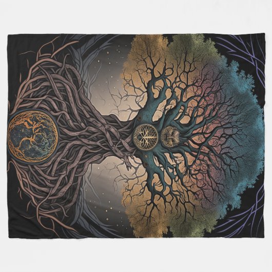Norse Mythology Yggdrasill Tree Blanket Fleecedecke (Vorderseite (Horizontal))