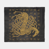 Norse Rune Circle - Golden Viking Horn D Fleecedecke (Vorderseite (Horizontal))