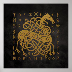 Norse Rune Circle - Golden Viking Horn D Poster
