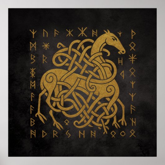 Norse Rune Circle - Golden Viking Horn D Poster (Vorne)