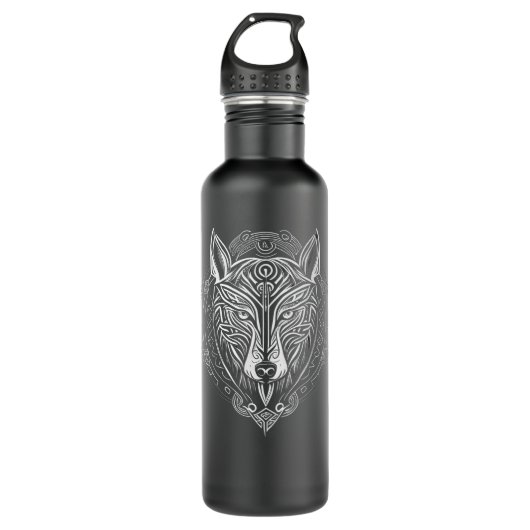 Norse Style Viking Wolf Tattoo Wildlife Animal V51 Edelstahlflasche (Vorderseite)