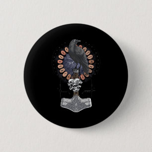 Norse Viking Raven Hammer Button