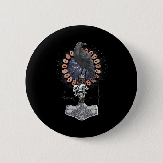 Norse Viking Raven Hammer Button (Vorderseite)