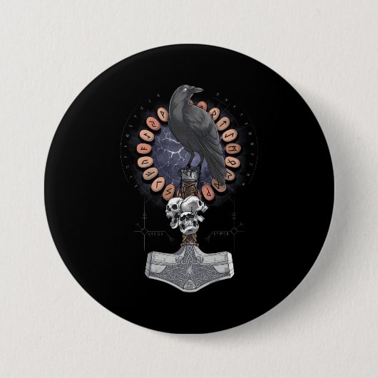 Norse Viking Raven Hammer Button (Vorderseite)