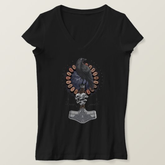Norse Viking Raven Hammer T-Shirt (Design vorne)