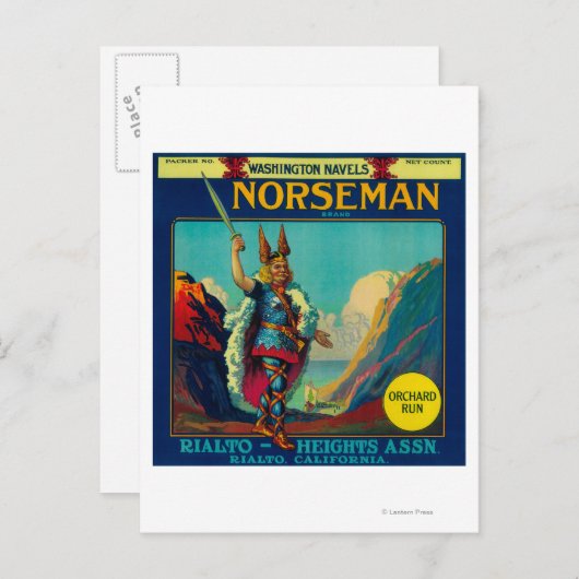 Norseman Orange LabelRialto, CA Postkarte (Vorne/Hinten)