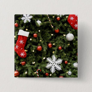 North America. Weihnachtsdekorationen auf Baum. 2 Button