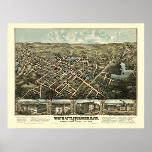 North Attleboro, MA Panorama Karte - 1878 Poster (Vorne)