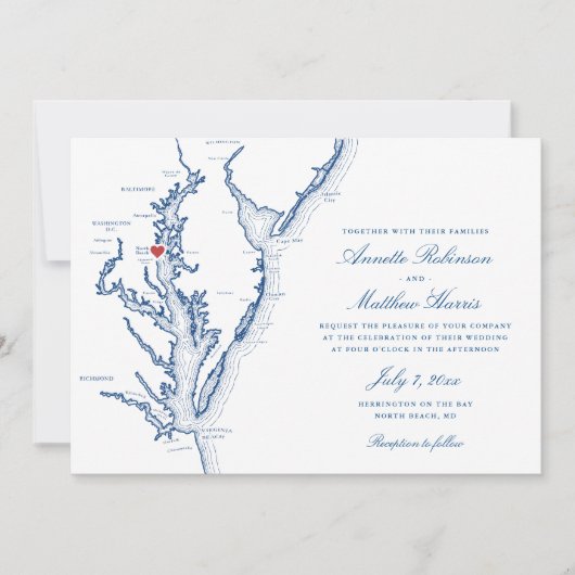 North Beach Maryland Map Elegant Marine Wedding Einladung (Vorderseite)